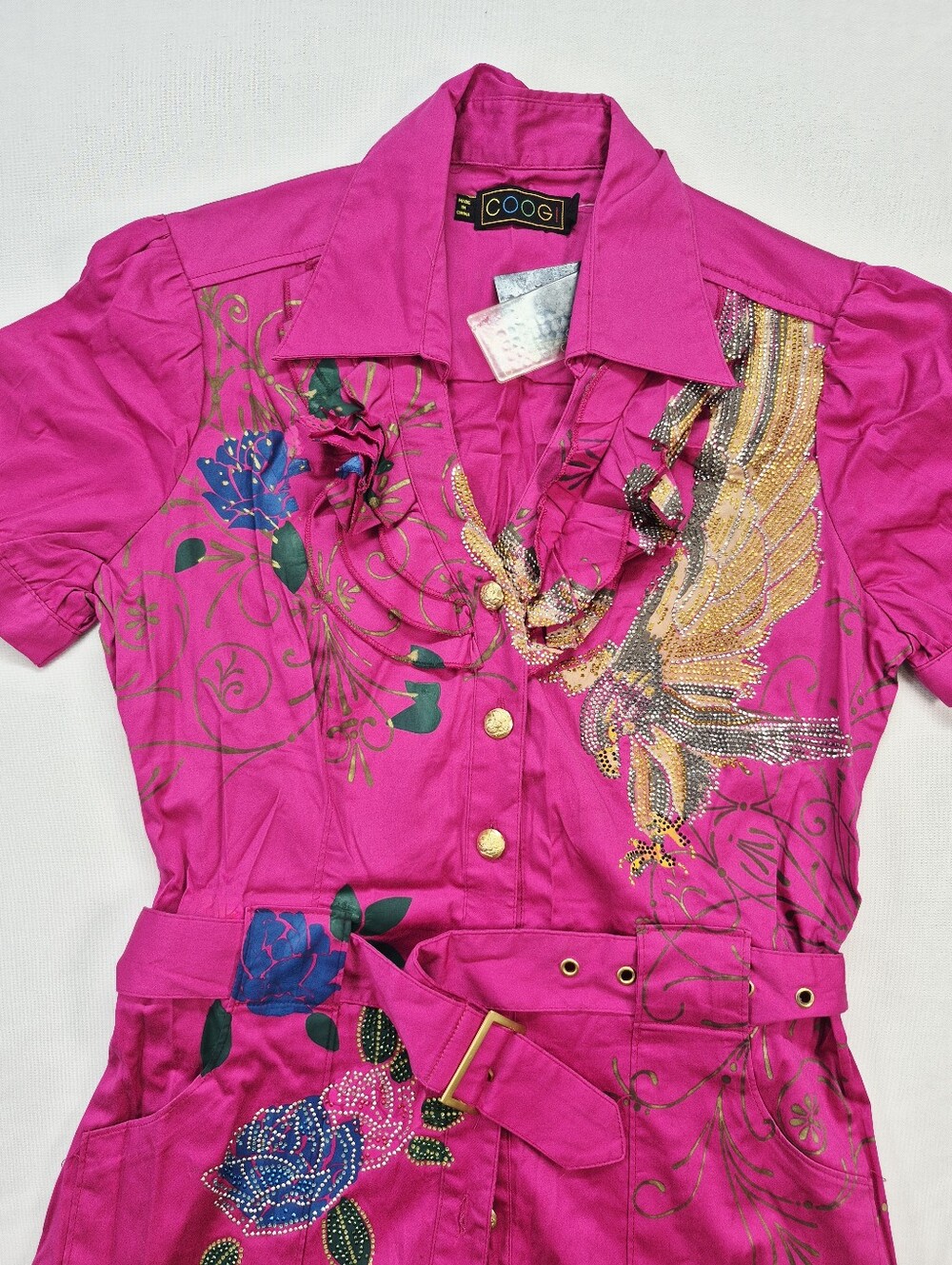 COOGI Couture Vtg Button Up Embelished Dress Women's Medium Eagle NWT Flaws - Picture 6 of 16